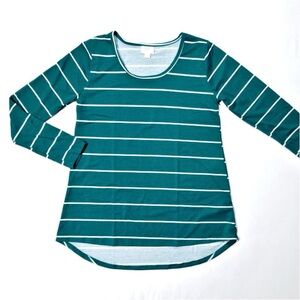 Lularoe Lynnae green and white striped long sleeve tunic top NWT